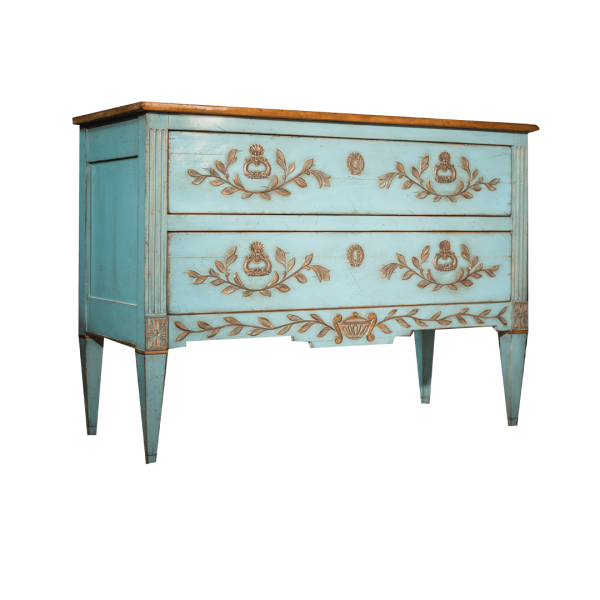 wooden chest of drawers in the living room in the style of Louis XVI